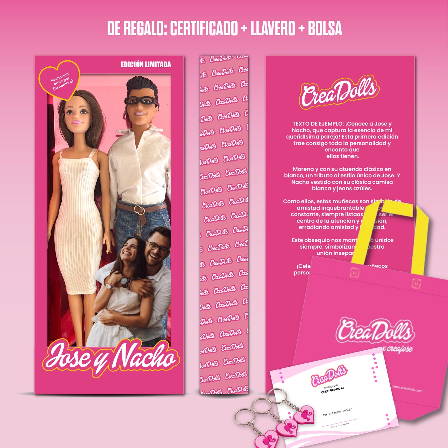 Pareja Creadolls + Certificado + Llavero + Bolsa